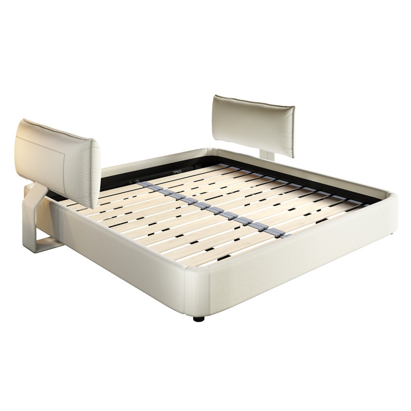 Base de lit Cloud avec tête de lit mobile surdimensionnée et rembourrée, Beige / Blanc