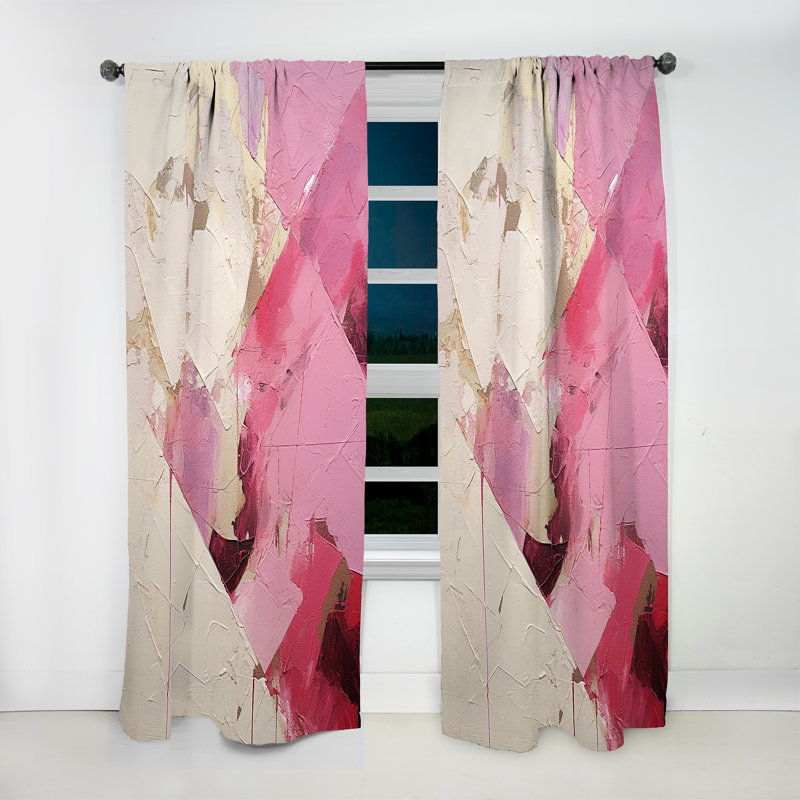 Gold And Pink Minimal Abstract River III - Fuchsia Floral Room Darkening Curtain - 1 Panels, 52" W x 95" L