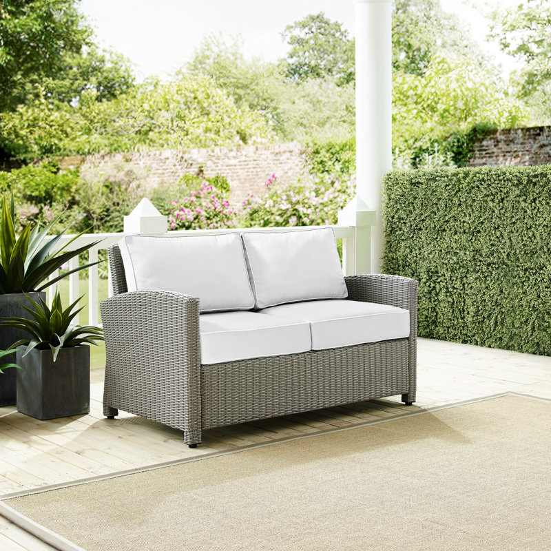 55'' Wide Metal Loveseat with Cushions, Gray, White Sunbrella®