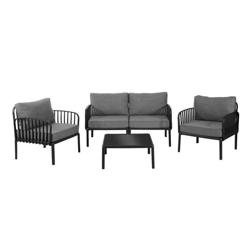 Ensemble de conversation pour patio 5 pièces, Coussin gris foncé / structure noire
