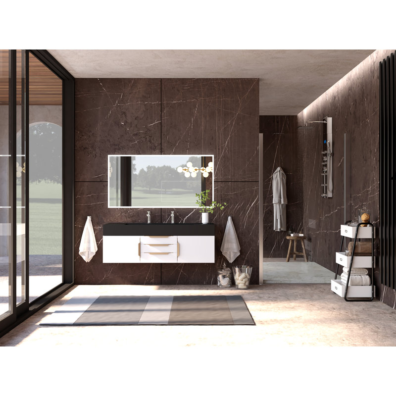 Ensemble de meuble-lavabo simple 60 po Nile, Noir, Blanc, Nickel brossé