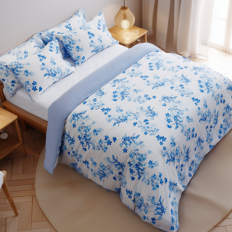 Leruum Duvet Cover Bedding Set %100 Cotton Sevilla Pattern Quilt Cover Set (Blue, Single), Blue