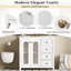 Meuble-lavabo de 35,42 po avec poignées dorées luxueuses, armoire à fermeture en douceur et évier protégé contre les débordements, lavabo en céramique facile à nettoyer, mécanisme de fermeture silencieuse, grand tiroir de rangement