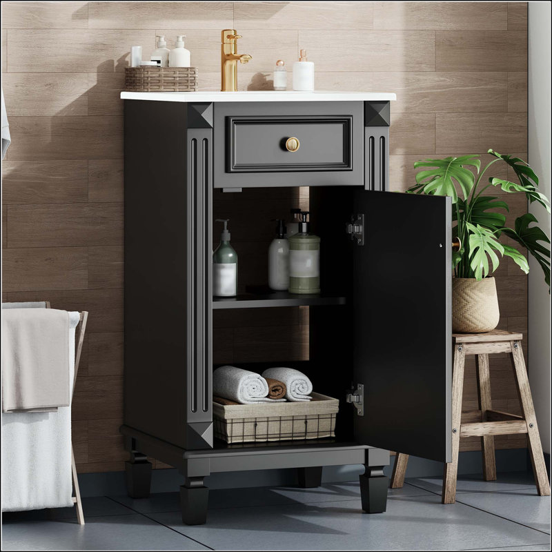 Meuble-lavabo de 18 po de style français pour petits espaces, Noir