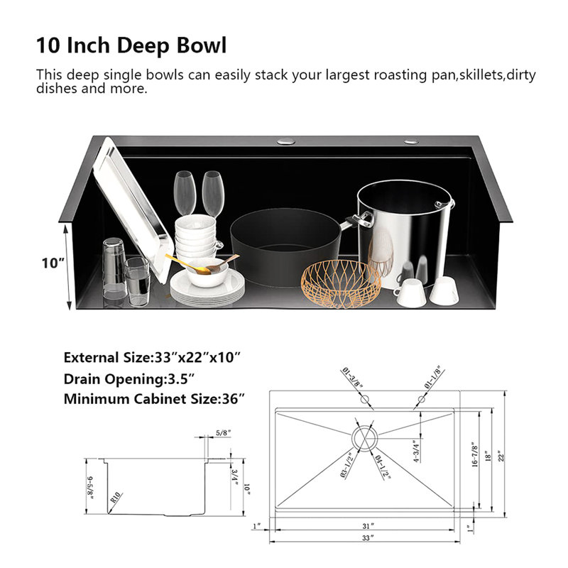 33-Inch Kitchen Sink With Integrated Ledge - Stainless Steel For Optimal Function A Hygienic