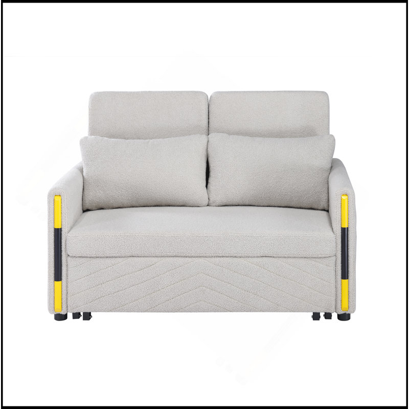 Causeuse-lit en velours de peluche beige 55,5 po Percy, Beige