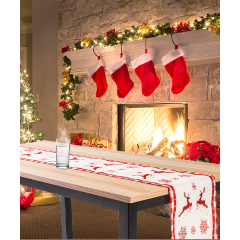 Christmas Table Runner Ornament Kitchen Dining Table Decor Holiday Party Decor Deer