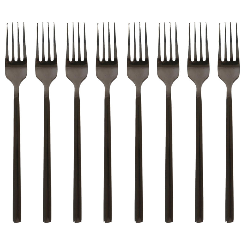 Stainless Steel Dinner Forks - 19.5cm - Pack of 8, Black