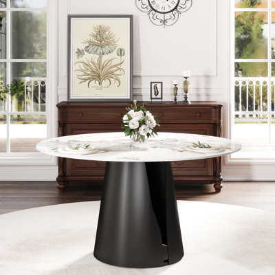 51.65" Sintered Stone Dining Table - 6 People, Heat & Easy Maintenance Modern Round Person, Base