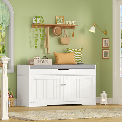 9 Pair Shoe Storage Bench With Lift Top Storage, 36.2" Storage Bench With Padded Seat Cushion, Entryway Bench With 2 Adjustable Shelves, For Entryway, Living Room, Bedroom