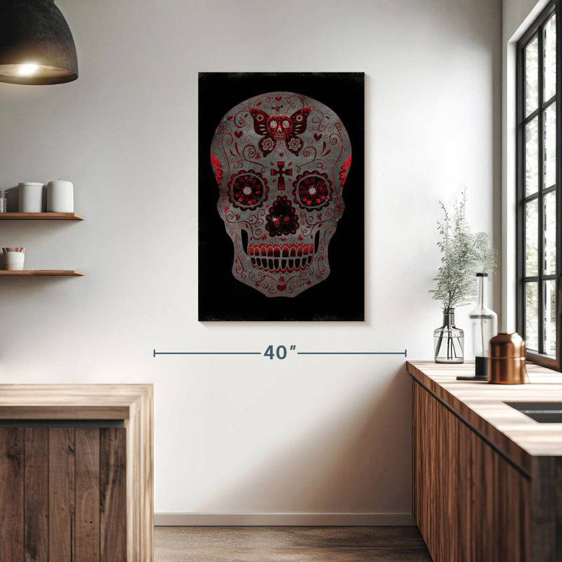 Lelend, jour des morts en rouge, H 39 po x l 26 po