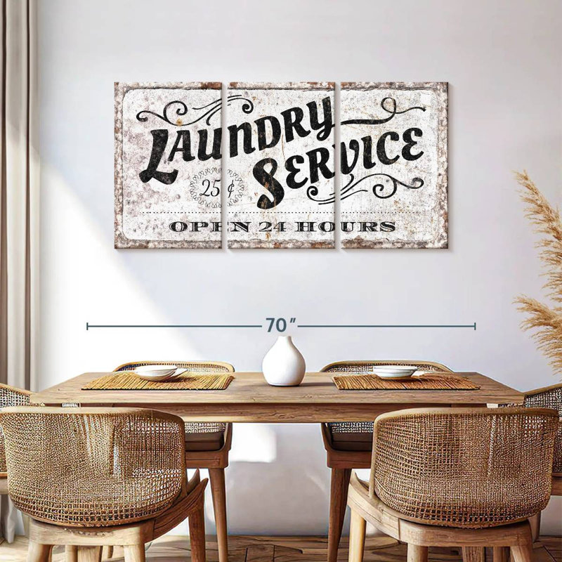 " Laundry Service Sign Multi Piece Canvas Print " 3 - Pieces, 30" H x 62" W