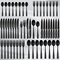 48-Piece Black Silverware Set with Steak Knives, Black Flatware Set for 8,  Fo