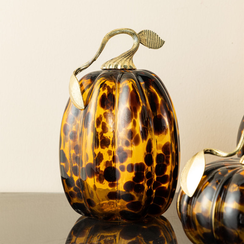 Citrouille en verre H 7,75 po à pois ambrés
