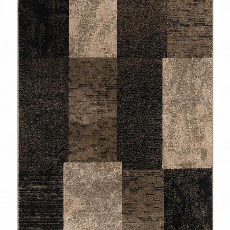Tapis de couloir brun à blocs géométriques, Tapis de couloir 2 pi x 8 pi