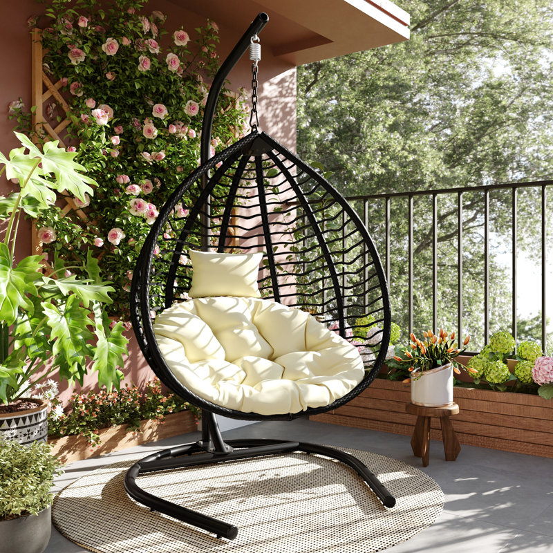 Chaise suspendue avec coussin, Noir, Beige