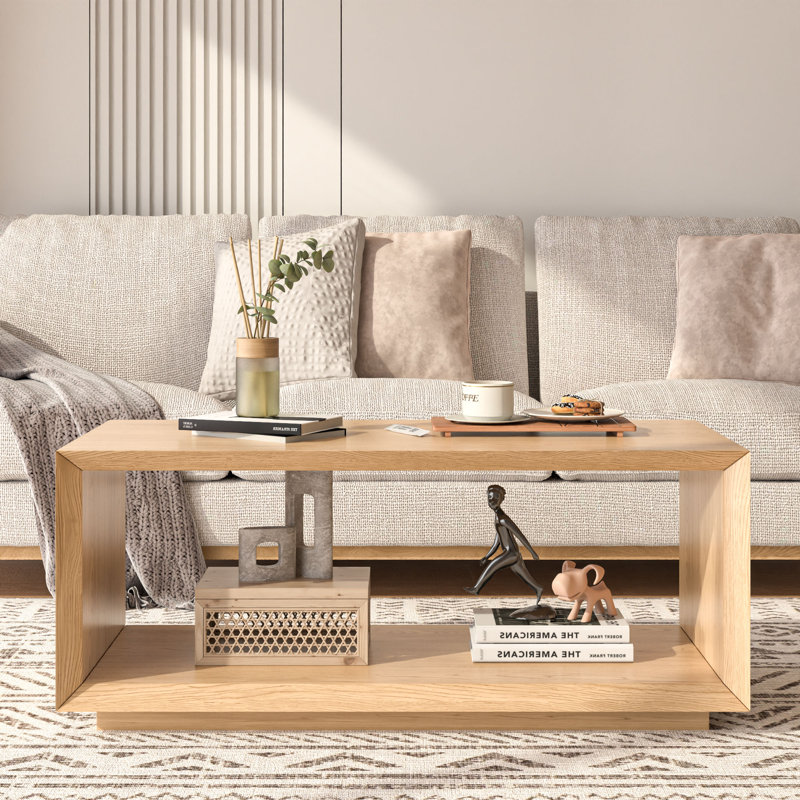 Table basse rectangulaire avec rangement pour le salon, petits espaces, Bois