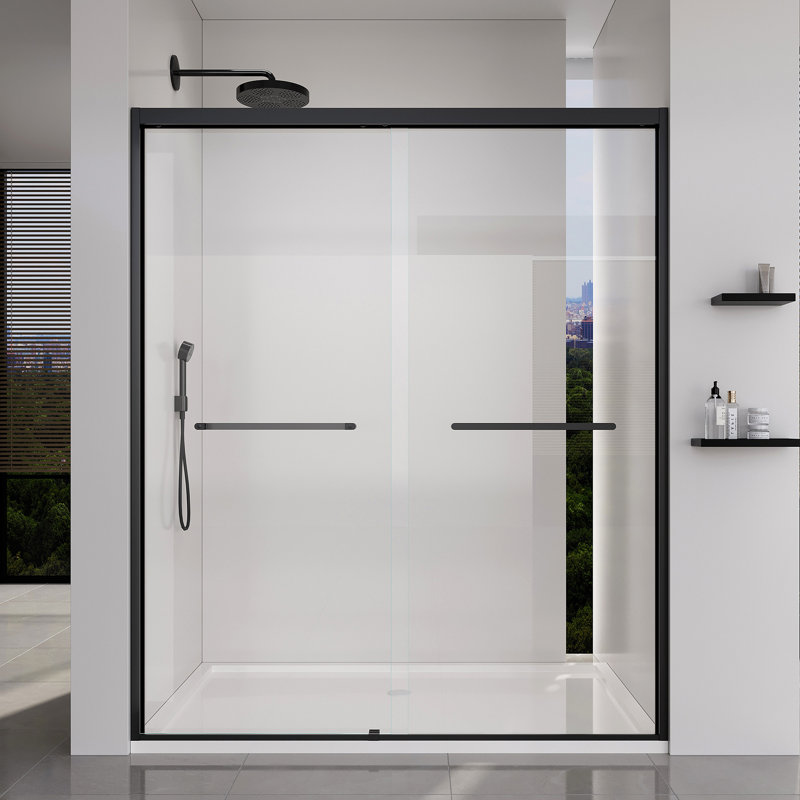 56-60*72 INCH Frame Double Sliding Soft-Close Shower Doors, Bathroom Sliding Shower Door,  (6Mm) Thick SGCC Tempered Glass Door For Bathroom Door ,Matte Black