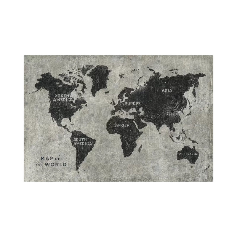 Grunge World Map by James Wiens - 1 Piece Wrapped Canvas Wall Art, 101.6 cm H x 66.04 cm W x 3.175 cm D