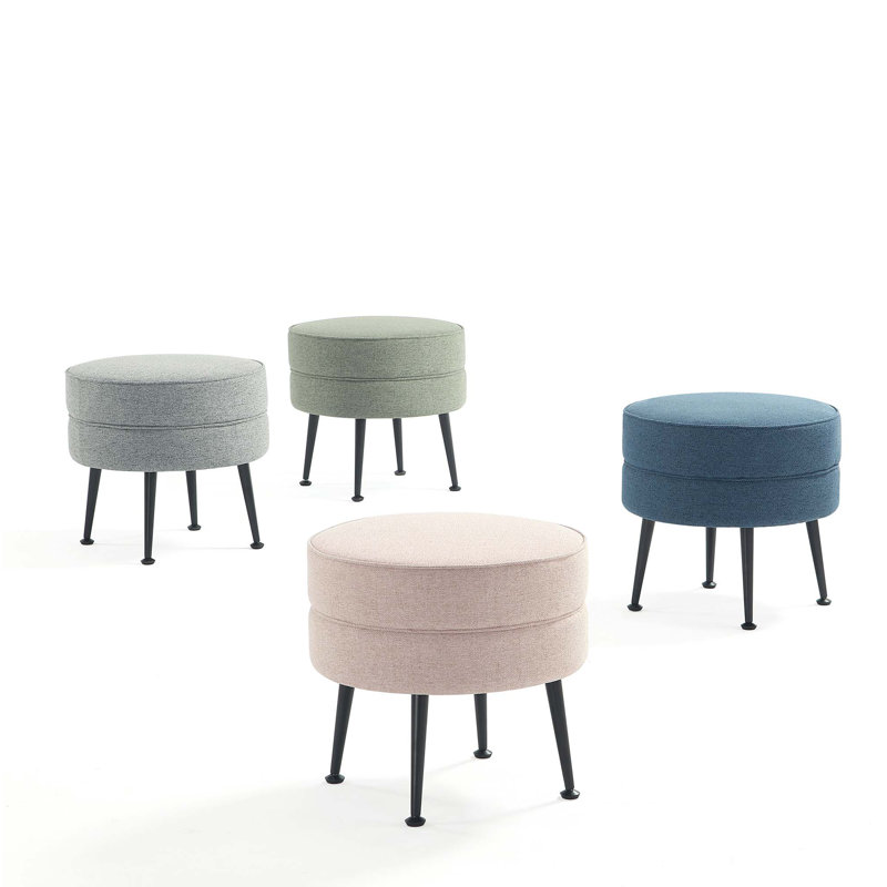 Luker Woven Polyester Blend Upholstered Ottoman in Multicolor with Black Feet (Set of 4), Black