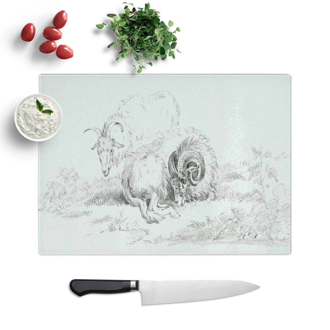 Tempered Glass Sketch of Two Goats by Jean Bernard Chopping Board