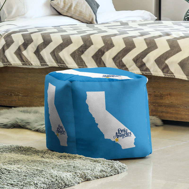 Repose-pieds cube california Los Angeles, Bleu clair / blanc