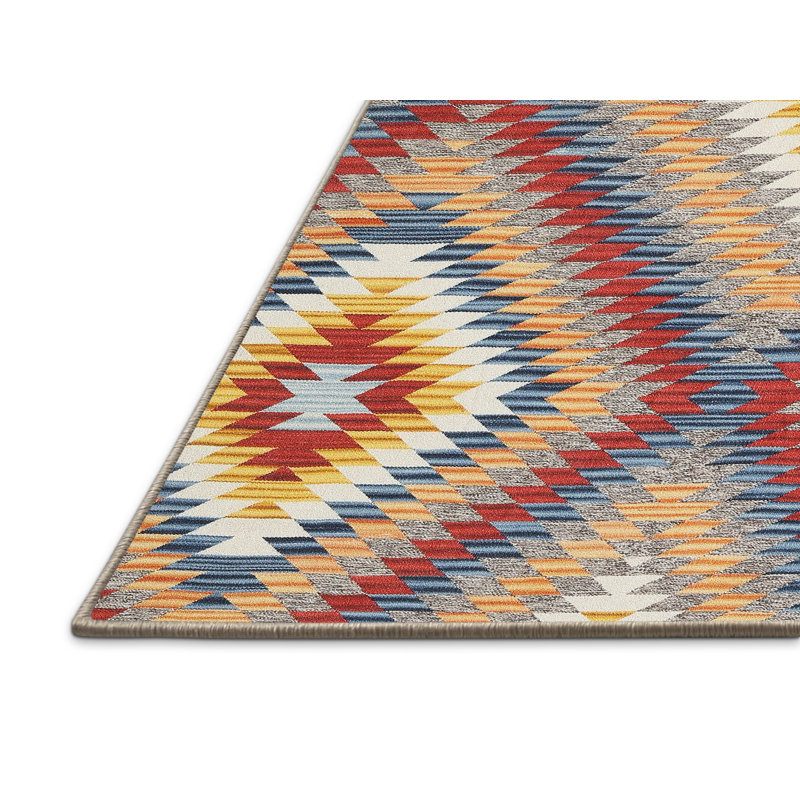 Tapis contemporain rouge / jaune / gris, Rectangle 6 pi x 9 pi