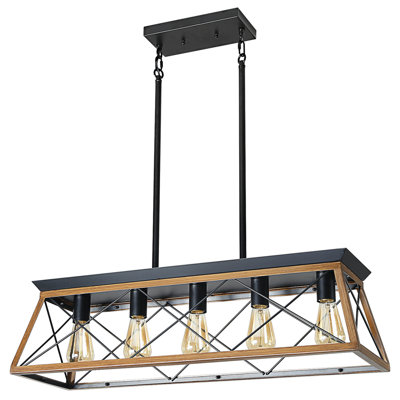 32" Industrial 5-Light Pendant Chandelier, Modern Metal Cage Design, Adjustable Hanging Light For Dining Room, Kitchen, Living Room (No Bulbs)