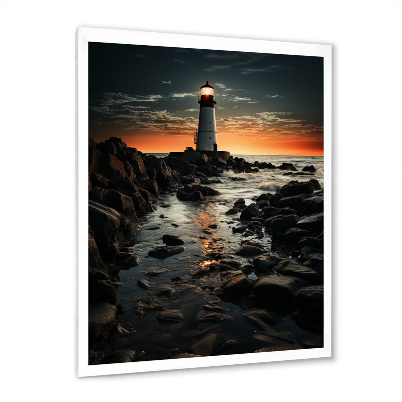 «Beelu Florida Lighthouse At Sunset», reproduction sur toile, H 20 po x l 12 po x P 1 po, Cadre photo blanc