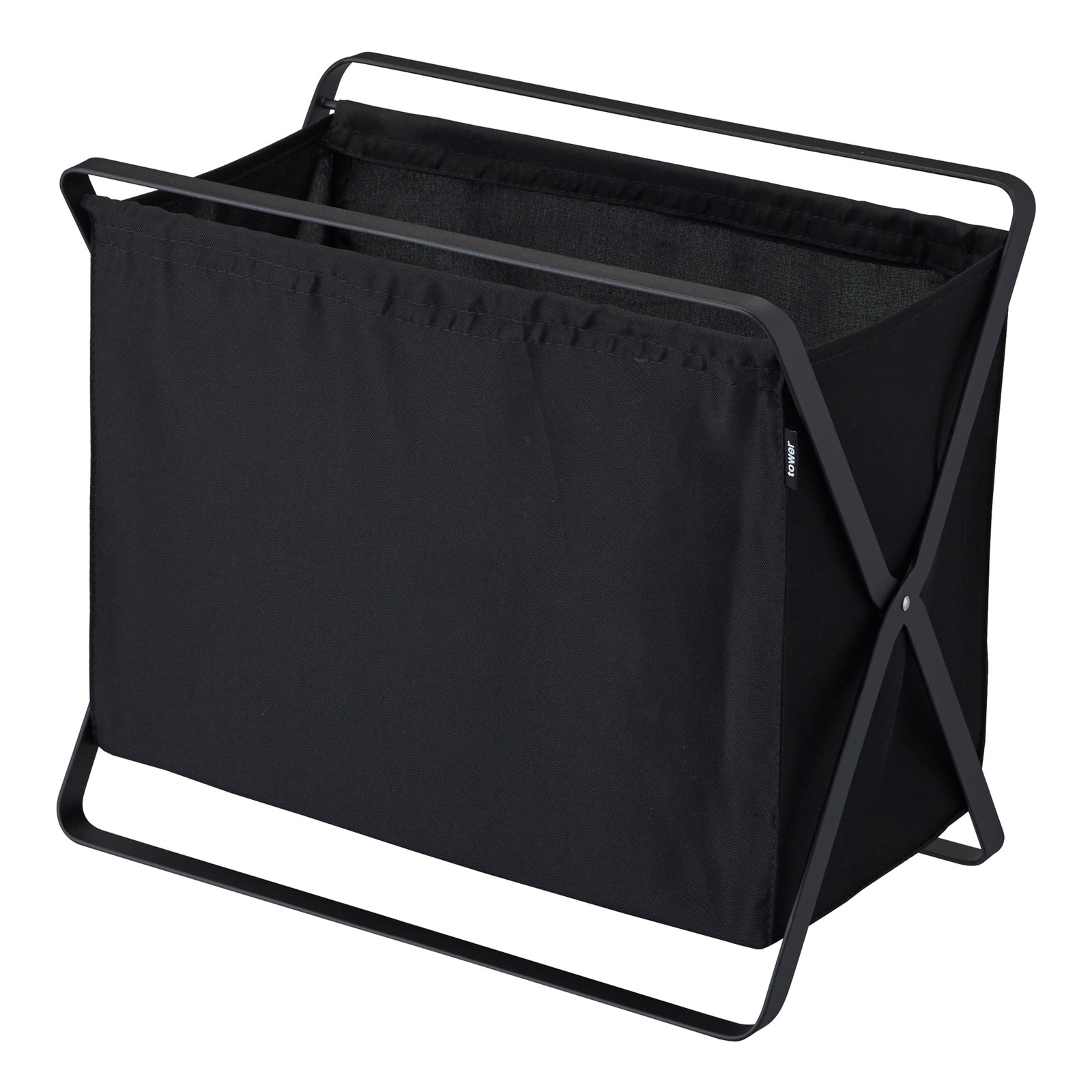 Yamazaki Home Laundry Basket - Foldable Storage Hamper Organizer, Steel, Black, Wide (15.7" H x 18.1" W x 11.4" D)