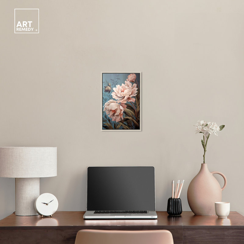 Elegant Pink Peonies Canvas Wall Art with Silver Frame