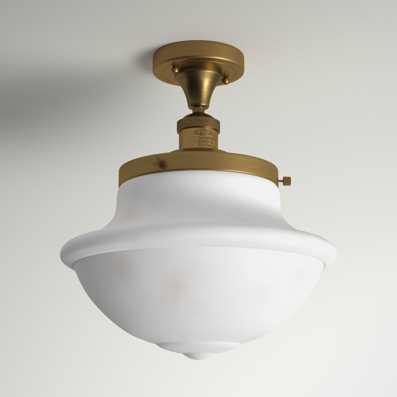 Plafonnier semi-encastré 1 lumière Baptiste, Ampoule non incluse, Laiton brossé, Blanc mat