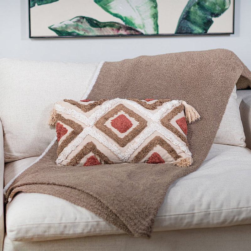  Throw Pillow, White/Tan/Tassels