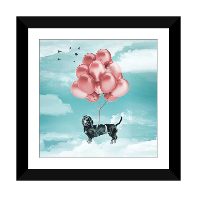 « saucisson dog balloons », reproduction sur toile, H 16 po x l 16 po x P 1 po, Papier d'art encadré noir, Blanc