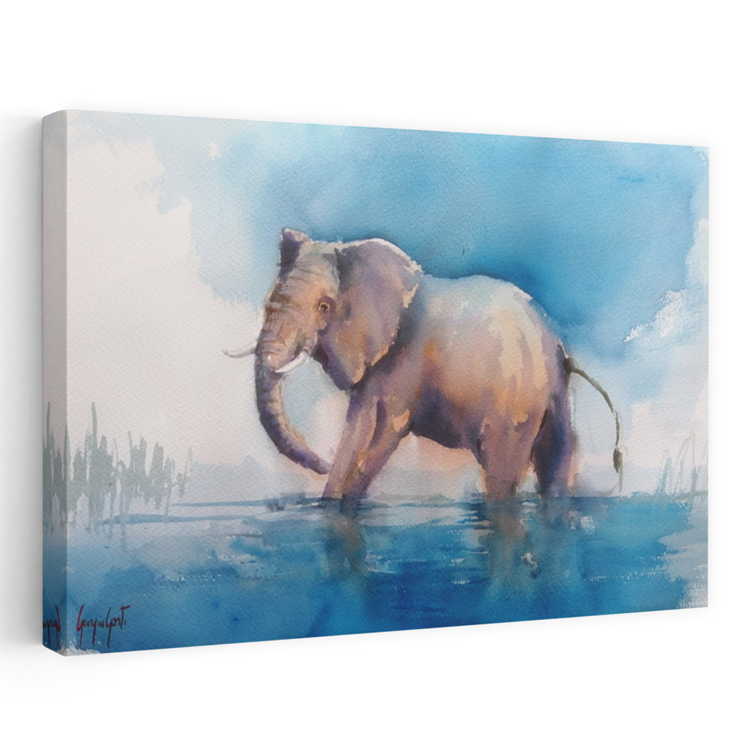Majestic Elephant Wading Peaceful Serene Tranquil Elephant Nature Wildlife Wall Art Print