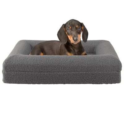 Lit orthopédique pour chien - Lit pour petit chien 26 po x 19 po avec traversin de soutien, fond antidérapant et housse lavable amovible - Coussin en mousse à mémoire de forme pour petits chiens et chats - Produits pour animaux de compagnie par PETMAKER (gris)