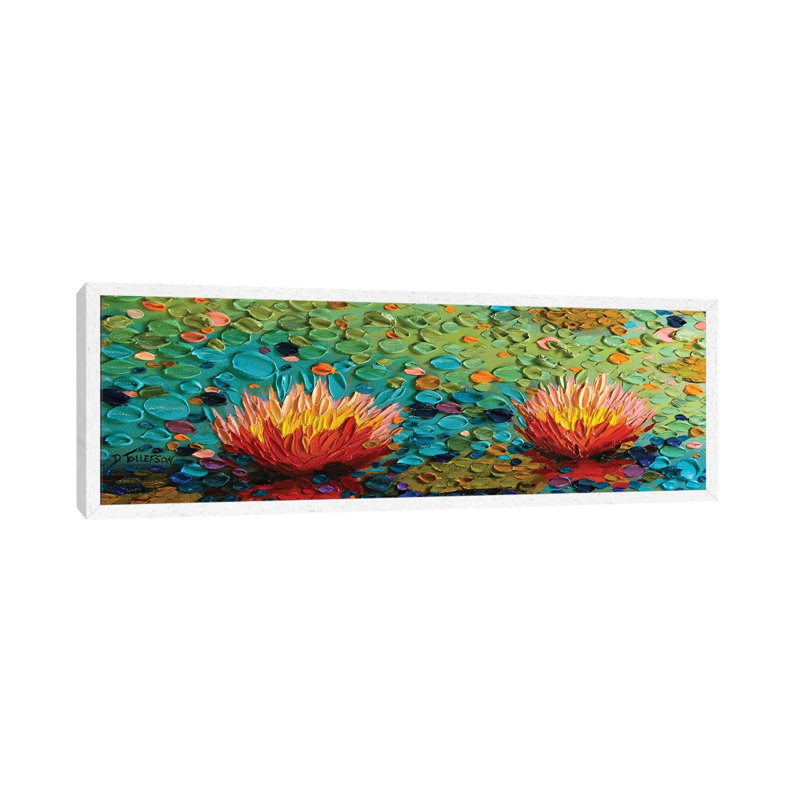 Lily Rapture 3 by Dena Tollefson - Panoramic Painting on Canvas, White Framed, 30.48 cm H x 91.44 cm W
