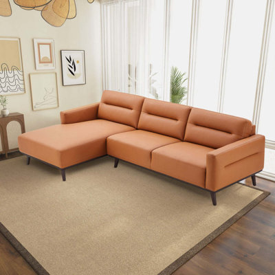 Ella L-Shaped Cognac PU Leather Left Sectional Couch