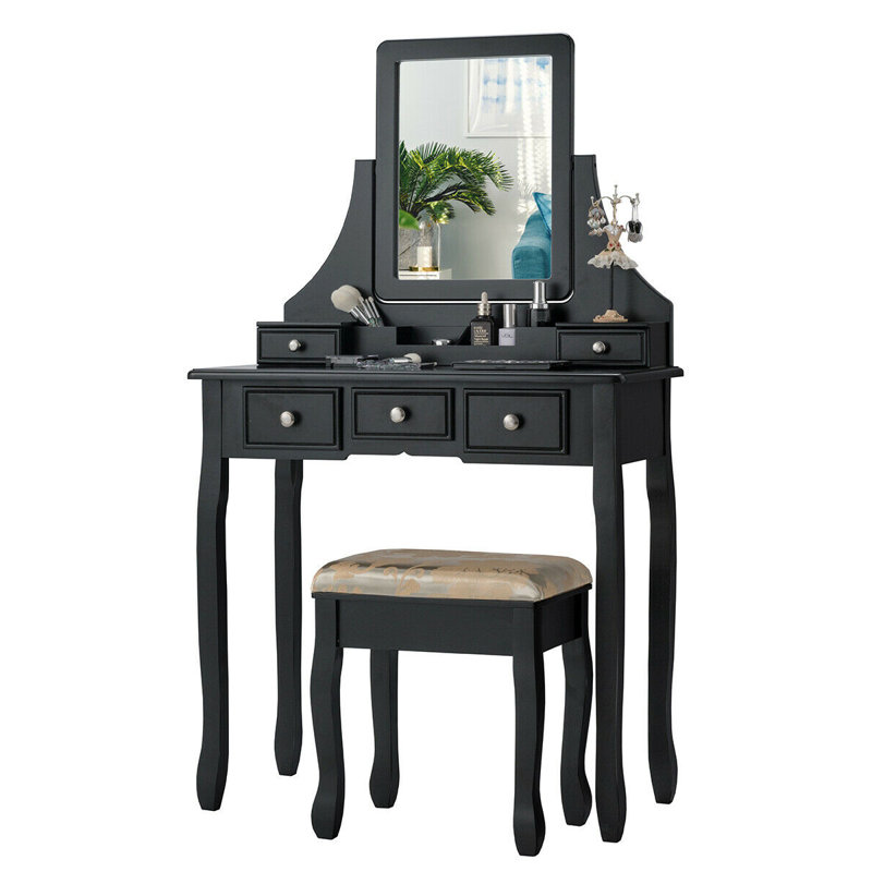 Ensemble coiffeuse et miroir Quintero, Noir, noir, noir, noir