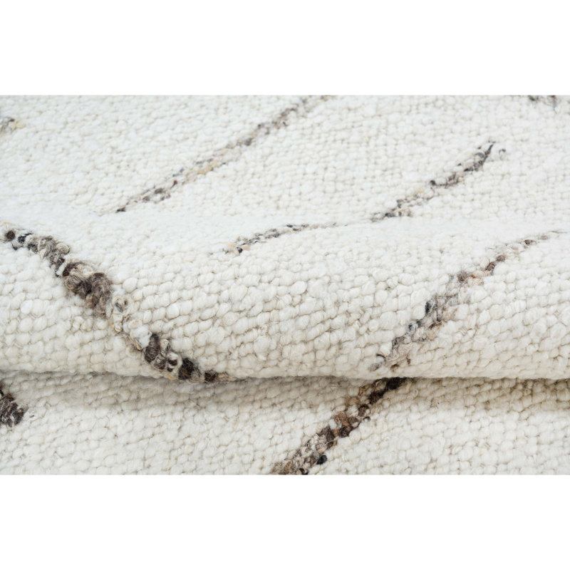 Wool Geometric Area Rug in Ivory/Charcoal, Rectangle 6' x 9'