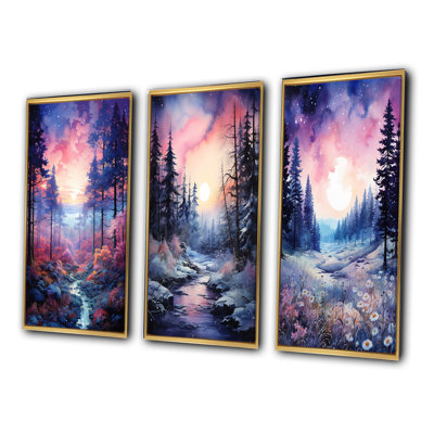 «Pine Tree Winter Twilight», 3 pièces sur toile