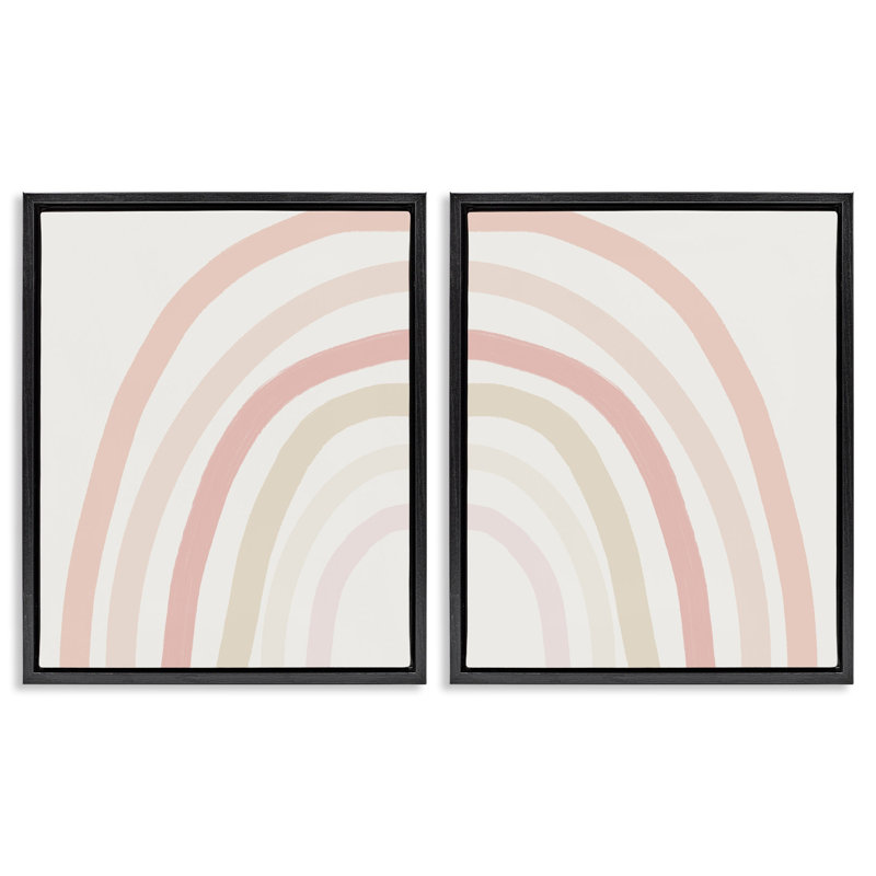 Ensemble de 2 toiles flottantes encadrées pour enfants en forme d'arc-en-ciel pastel noir par Leah Straatsma, Noir