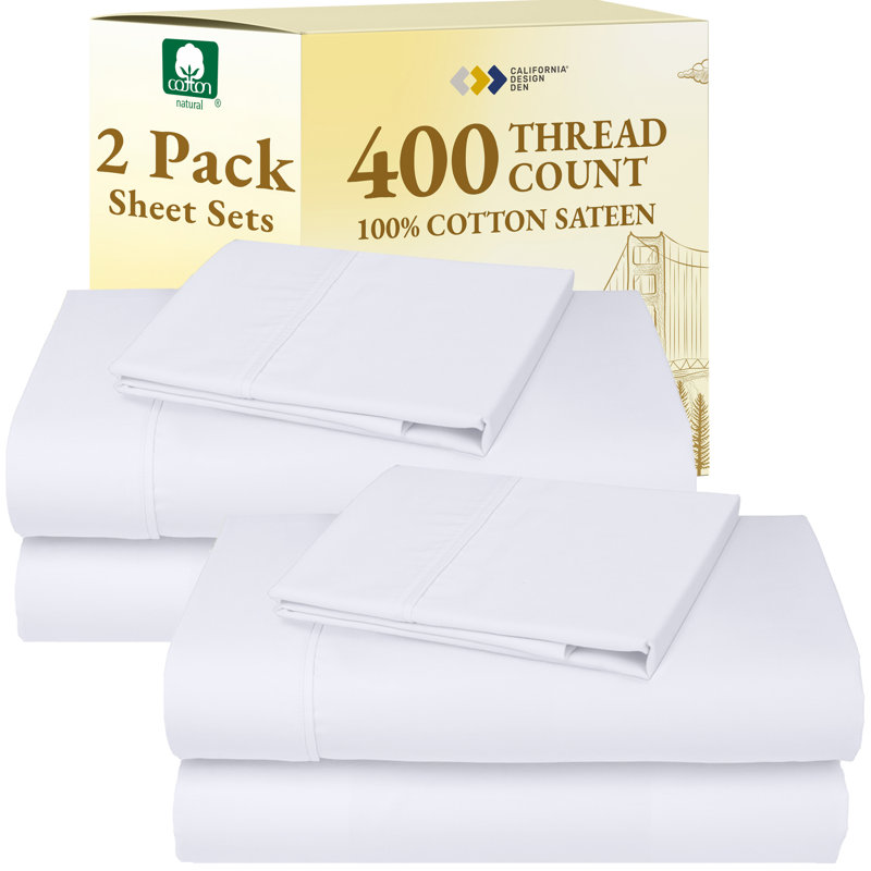 Ensemble de 2 ensembles de draps California, Twin (Pack of 2), White