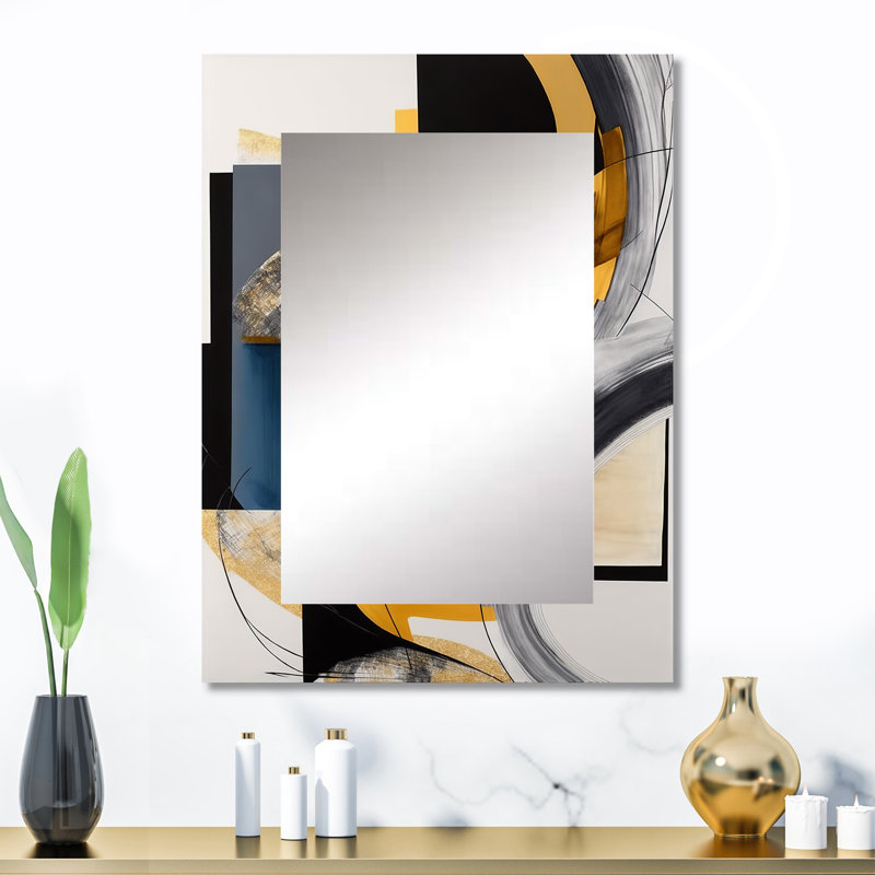 Glam doré et noir Expression IV - miroir spirales abstraites, miroir mural noir unique, impression d'art en métal