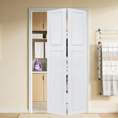 2 panneaux pliables 44 po X 79 po  Porte de grange coulissante en panneau de fibres à densité moyenne noyer blanc avec ensemble de quincaillerie