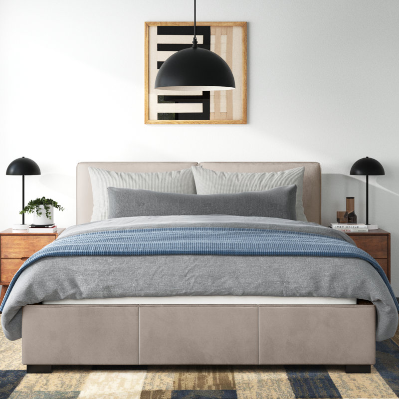 Bakar Upholstered Platform Bed, King, Natural