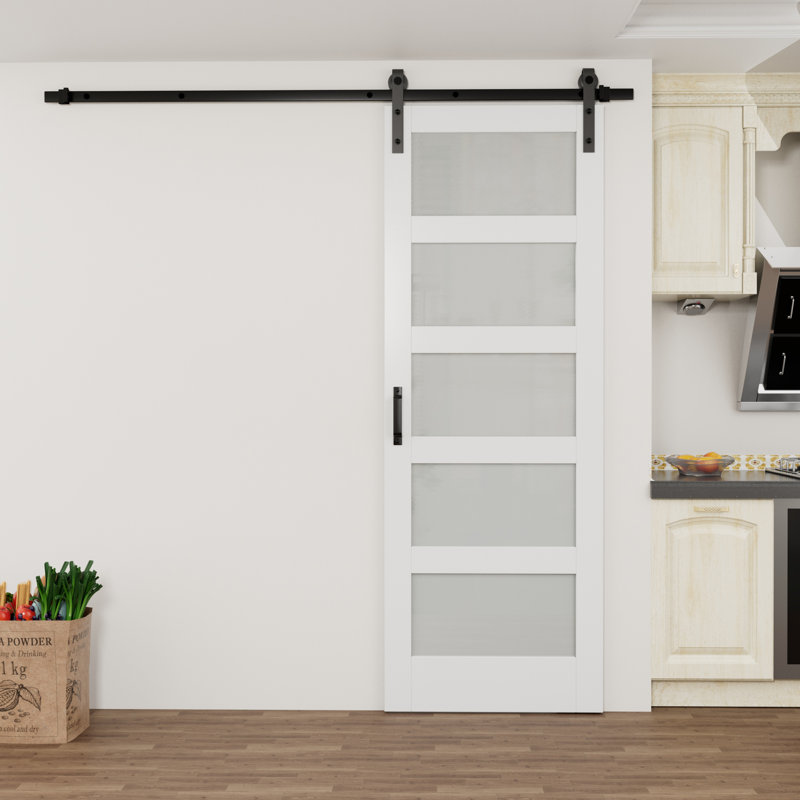 Soft closing inculding 84"Height 5-Lites Glass Sliding Barn Doors with Installation Hardware Kit, 30" x 84"