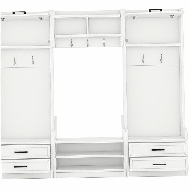Portemanteau amovible 4 en 1 avec rangement et 7 crochets, portemanteau multifonctionnel avec tiroirs de rangement et armoire, banc à chaussures blanc pour le vestibule