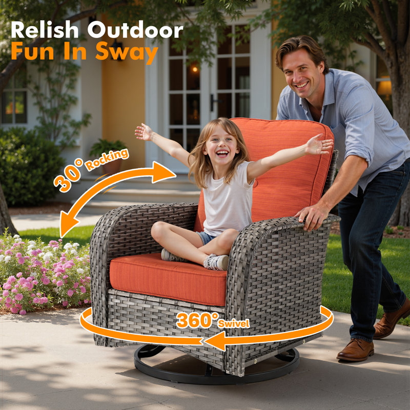 Allcot 7 - Person Patio Conversation Sets with Swivel Chairs and Cushions, Orange Red