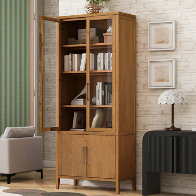 Armoire avec placage en chêne et portes en verre
